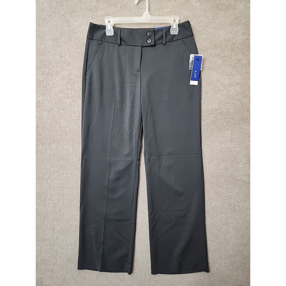 Apt 9 Trouser Dress Pants Womens 10 Gray Pinstripe Tummy Control Wide Leg NEW
